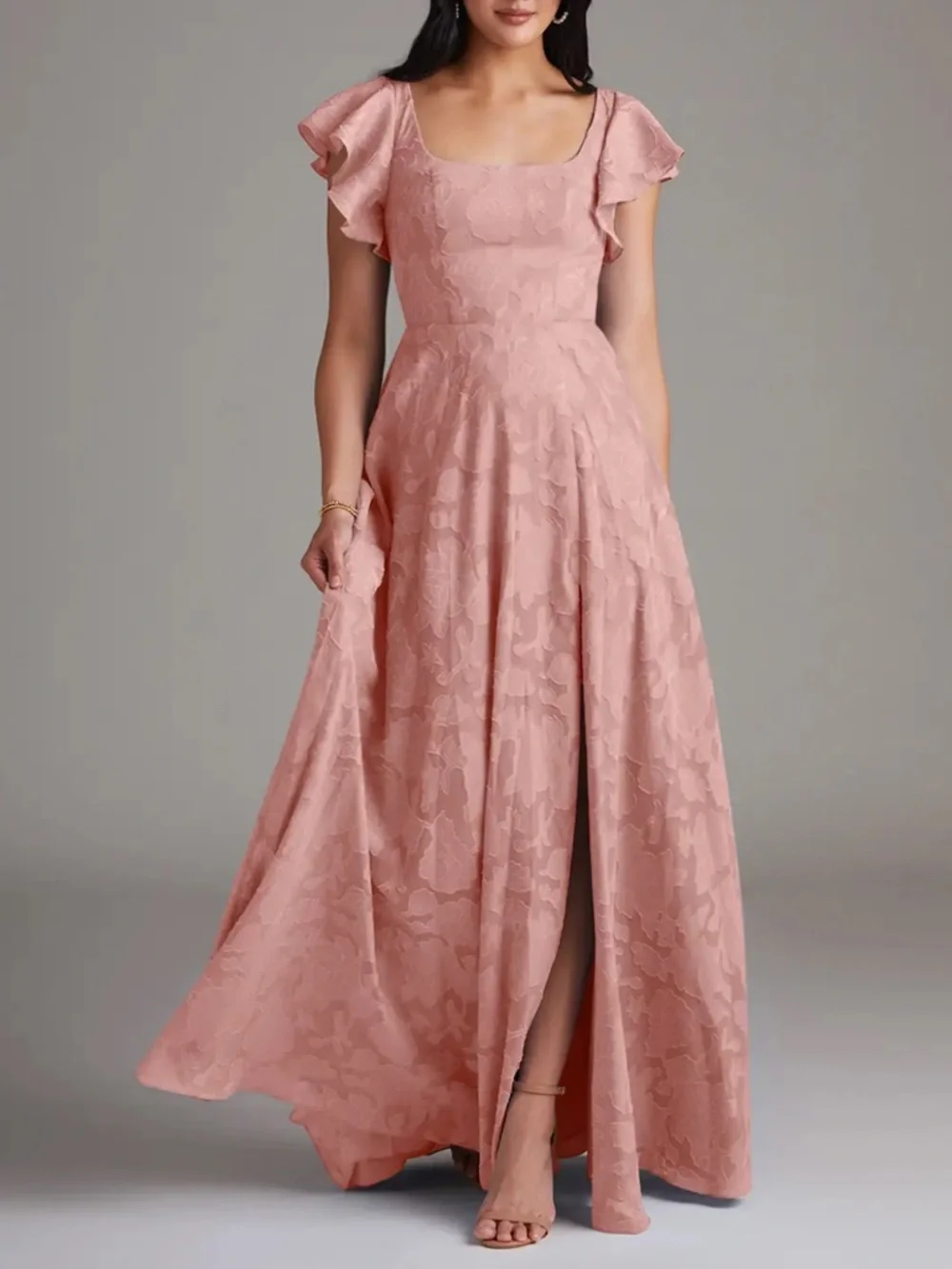 Azazie Bondi Rosette A-Line Side Slit Floral Burnout Dress - Size 12 - Picture 1 of 16